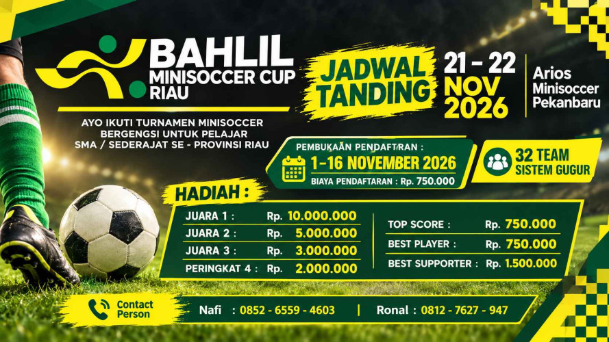 Bahlil Minisoccer Cup Riau Siapkan Hadiah Puluhan Juta, 32 Tim Pelajar Bakal Bertanding