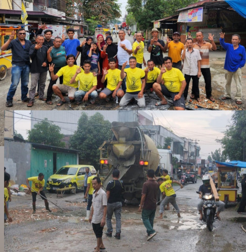 Heroik, Taufiq Erman Caleg Golkar DPRD Riau Nomor Urut 3 Tambal Jalan Pekanbaru Bersama Relawan