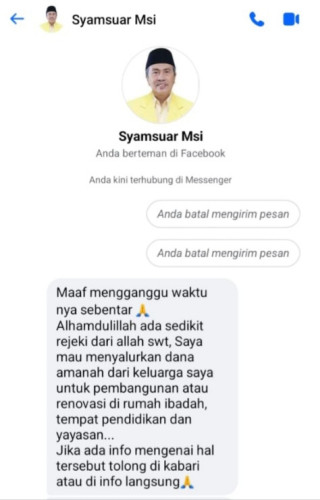 Beredar, Akun Palsu Mengatasnamakan Ketua DPD Golkar Riau! Masyarakat Diingatkan Waspada