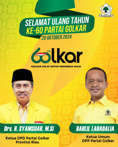 HUT Golkar ke-60, Ketua DPD Golkar Riau Sampaikan Harapan Golkar Garda Terdepan dalam Membangun Riau dan Indonesia